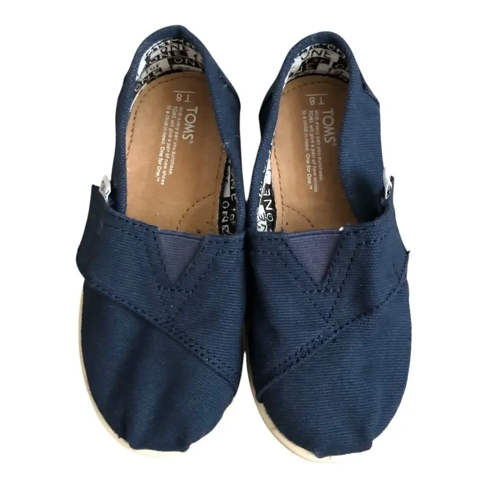 TOMS Alpargatas Toddler Boys Girls Size T 8 Navy Blue Canvas Shoes Hook & Loop